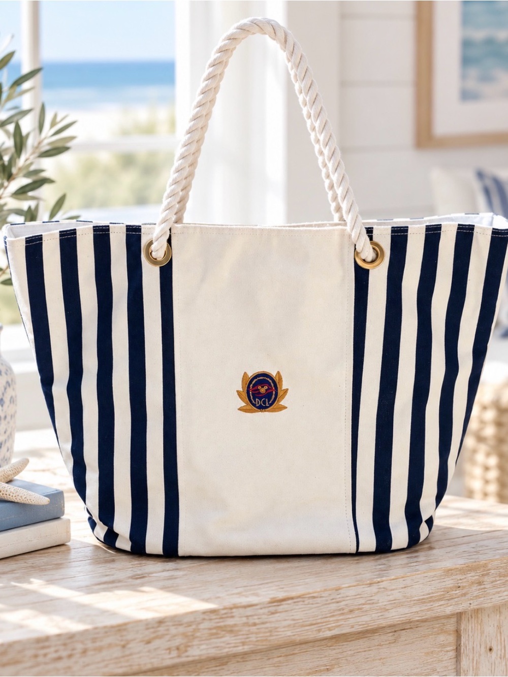 Disney Cruise Line Club Canvas Beach XL Tote Bag Rope Handles